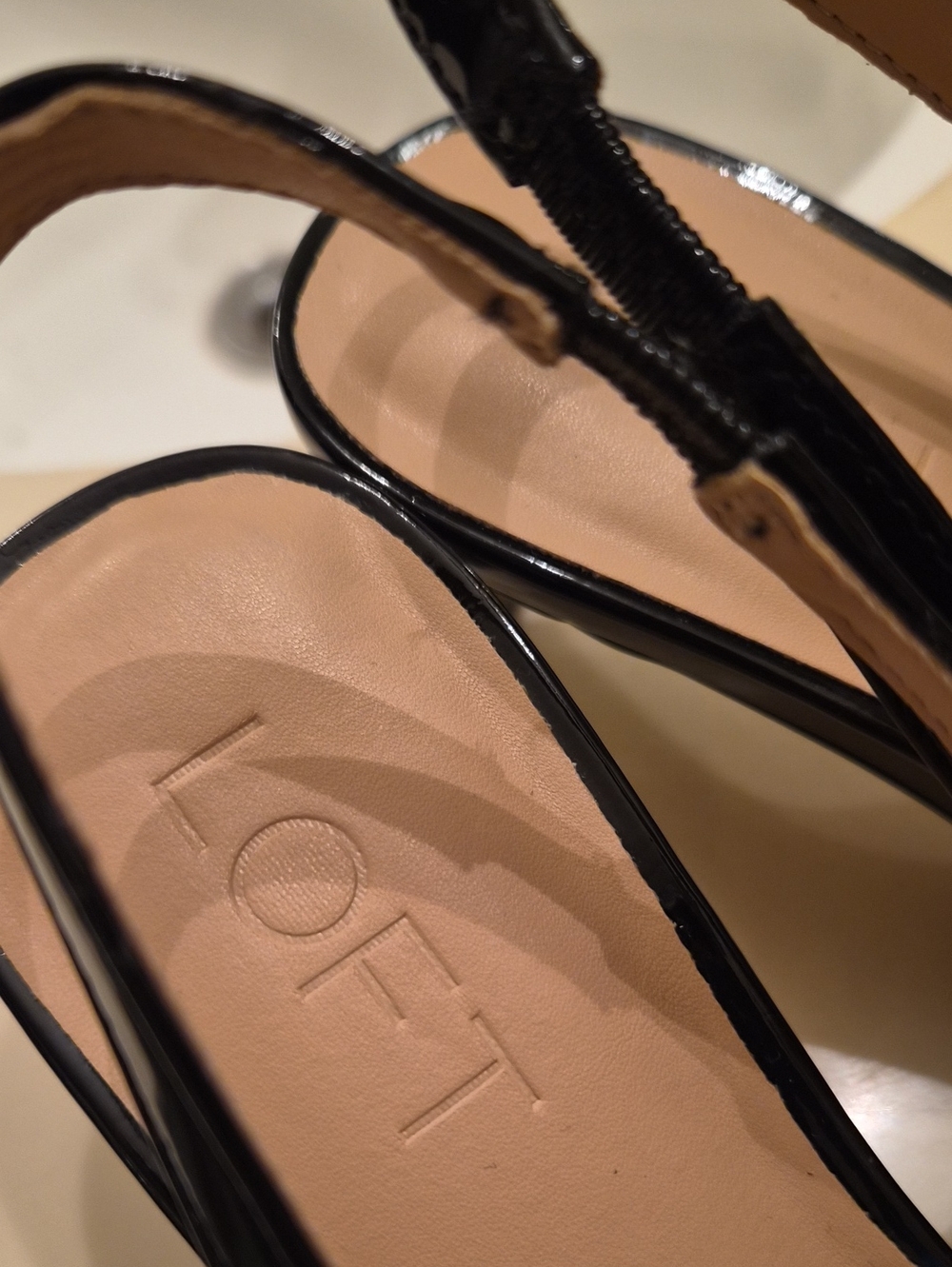 LOFT Black Patent Strappy Sandals with Nude Insole